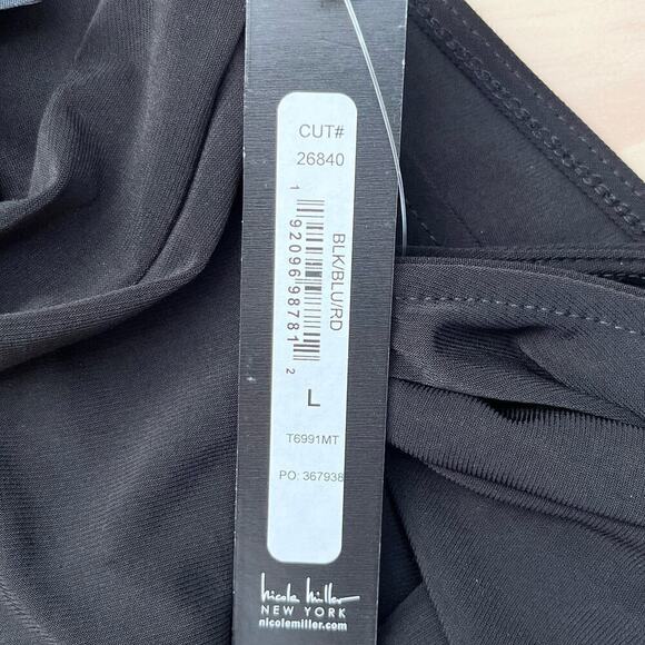 NWT Nicole Miller Stretch Jersey Halter Shift Dress Colorblock Black Red Blue, L - Picture 7 of 9